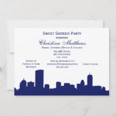 Invitation Boston Navy Skyline Silhouette Sweet 16 Party (Devant)