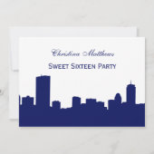 Invitation Boston Navy Skyline Silhouette Sweet 16 Party (Dos)