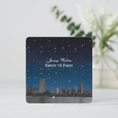 Invitation Boston Skyline Blue Starry Etched Sweet 16 (Debout devant)