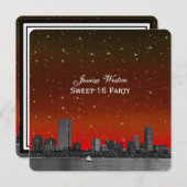 Invitation Boston Skyline Blue Starry Etched Sweet 16 (Devant / Derrière)