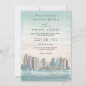 Invitation Boston Skyline Destination Elegant QR Code Wedding (Devant)