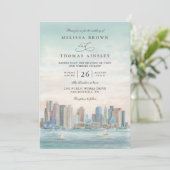 Invitation Boston Skyline Destination Elegant QR Code Wedding (Debout devant)