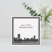 Invitation Boston Skyline Etched Frame de Graduation encadrée (Debout devant)