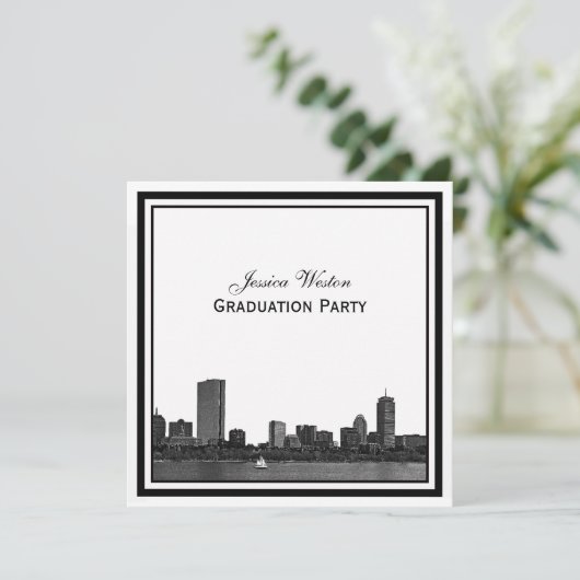 Invitation Boston Skyline Etched Frame de Graduation encadrée (Debout devant)