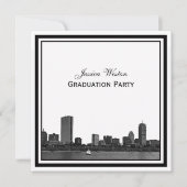 Invitation Boston Skyline Etched Frame de Graduation encadrée (Devant)