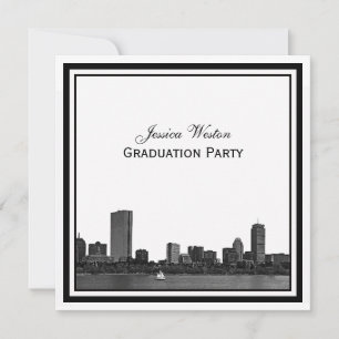 Invitation Boston Skyline Etched Frame de Graduation encadrée