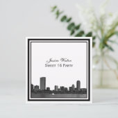 Invitation Boston Skyline Etched Framed Sweet 16 (Debout devant)