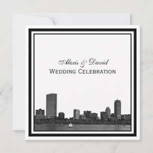 Invitation Boston Skyline Gravé Cadre L Mariage