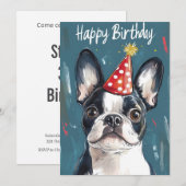 Invitation Boston Terrier Casquette fête d'anniversaire (Devant / Derrière)