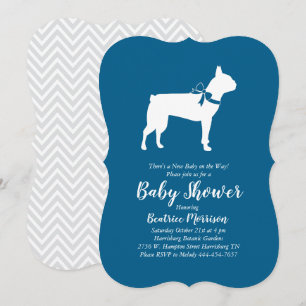 Invitation Boston Terrier Chien Baby shower Blue Boy