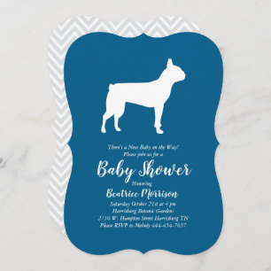 Invitation Boston Terrier Chien Baby shower Blue Boy