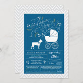 Invitation Boston Terrier Chien Baby shower Blue Boy (Devant / Derrière)