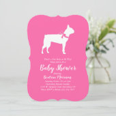 Invitation Boston Terrier Chien Baby shower fille rose (Debout devant)