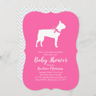 Invitation Boston Terrier Chien Baby shower fille rose