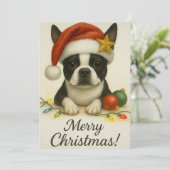 Invitation Boston Terrier Christmas Card (Debout devant)