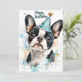 Invitation Boston Terrier fête d'anniversaire (Debout devant)