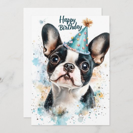 Invitation Boston Terrier fête d'anniversaire (Devant / Derrière)