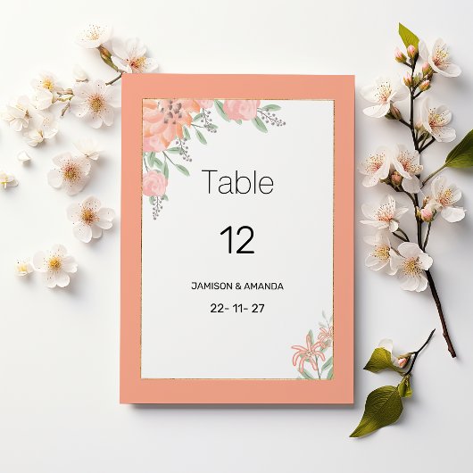 Invitation Botanic coral mint gold spring flora Table Numbers