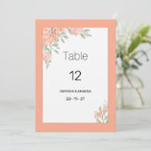 Invitation Botanic coral mint gold spring flora Table Numbers (Debout devant)