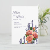 Invitation Botanic lavender peach rose flowers Save the Date  (Debout devant)