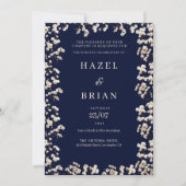 Invitation Botanic navy blue ivory gypsophila floral Wedding (Devant)