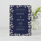 Invitation Botanic navy blue ivory gypsophila floral Wedding (Debout devant)