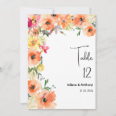 Invitation Botanic orange yellow summer floral Table Numbers (Devant)
