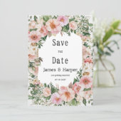 Invitation Botanic pink blossom summer floral Save the Date  (Debout devant)