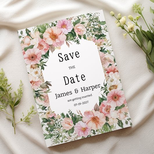 Invitation Botanic pink blossom summer floral Save the Date 