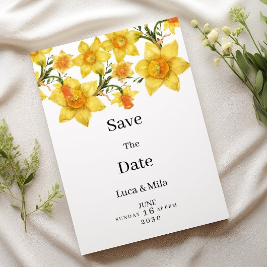 Invitation Botanic Spring Golden Daffodil Flora Save the Date