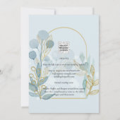 Invitation Botanica moderne; Aqua SeaGlass Gold Wedding Invit (Dos)