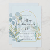 Invitation Botanica moderne; Aqua SeaGlass Gold Wedding Invit (Devant / Derrière)