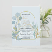 Invitation Botanica moderne; Aqua SeaGlass Gold Wedding Invit (Debout devant)