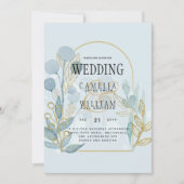 Invitation Botanica moderne; Aqua SeaGlass Gold Wedding Invit (Devant)