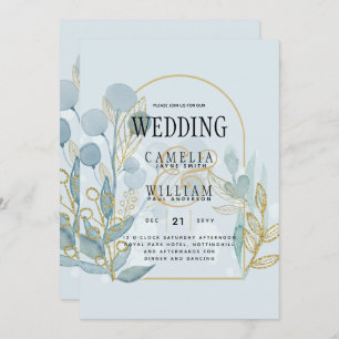 Invitation Botanica moderne; Aqua SeaGlass Gold Wedding Invit