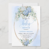 Invitation Botanical Blue Hydrangea Eucalyptus Baby Shower  (Devant)