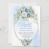 Invitation Botanical Blue Peony Eucalyptus Gold Bridal Shower (Devant)
