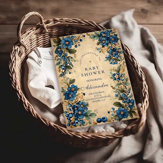 Invitation Botanical Blueberry Floral Baby Shower