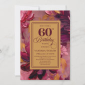 Invitation Botanical Boho 60th Birthday Burgundy Floral Gold (Devant)