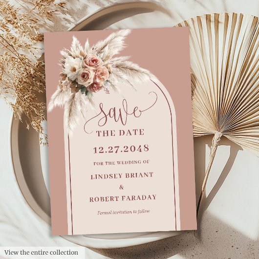 Invitation Botanical Boho Dusty Pink Pampas Save the Date