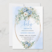 Invitation Botanical Dusty Blue Peony Eucalyptus Baby Shower  (Devant)