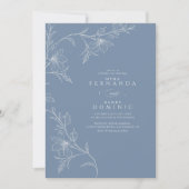 Invitation Botanical Floral Dusty Blue Wedding (Devant)