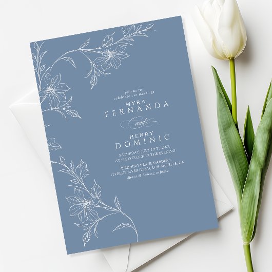 Invitation Botanical Floral Dusty Blue Wedding