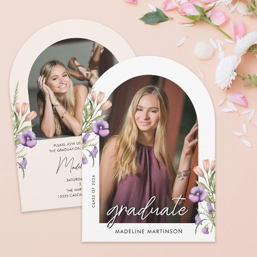 Invitation Botanical Floral Photo Graduation Arch
