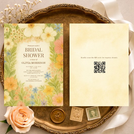Invitation Botanical Garden Floral QR Code Bridal Shower