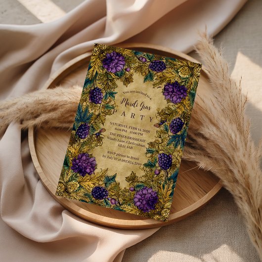 Invitation Botanical Grape Mardi Gras Masquerade