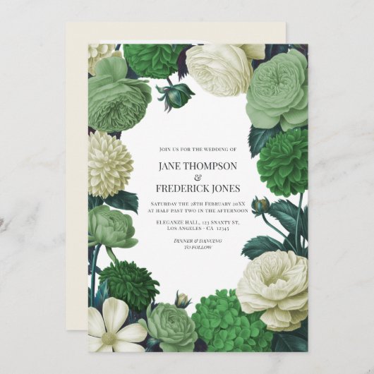 Invitation Botanical Green, Fern Shadow & Ivory Bud Wedding (Devant / Derrière)