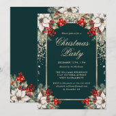 Invitation Botanical Green Gold Confetti Christmas Party (Devant / Derrière)