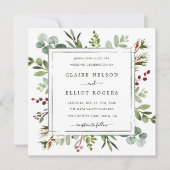 Invitation Botanical Greenery Mariage de Noël Carré (Devant)