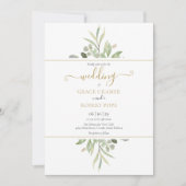 Invitation Botanical Greenery Photo Gold Script Mariage (Devant)